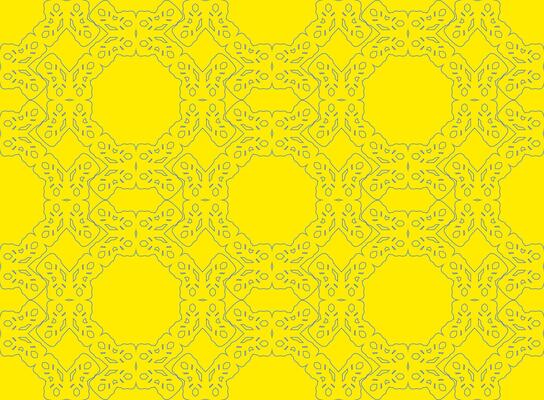 Seamless ornate pattern. Bright yellow background. Light blue outlines. Intricate details. Symmetrical design. Vintage style. Decorative motif. Seamless texture. Flat .
