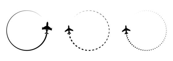 Airline circle route with plane icon. Airplane flight path around a circle. vector