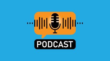 Podcast logo design with a microphone icon and audio wave lines. Podcast player. vector