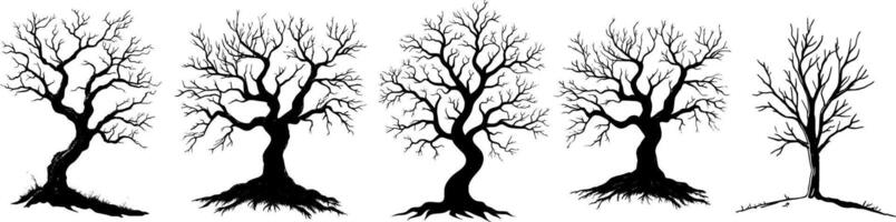 Black Silhouette of Different Tree Designs in a Minimalist Style vector