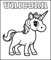 Adorable Black and White Unicorn Coloring Page vector