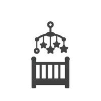 Solid Icon of a Baby Mobile Hanging Above a Crib, Symbolizing Infant Stimulation and Early Development vector
