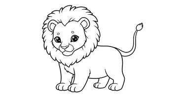 Chibi Lion with big eyes coloring pages for kids vector