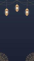 Simple Royal Blue Looping Animation Islamic Blank Vertical Background with Decorative Hanging Lanterns and Golden Elements video