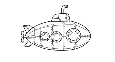 A coloring page with a submarine vector