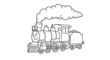 A train coloring page with a steam engine vector