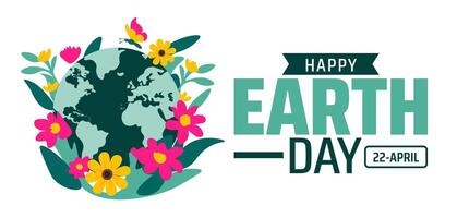 happy world earth day world map and flower design background banner or poster design template. observed every year in April. Holiday concept. Use to any Template, card, poster, placard, template. vector