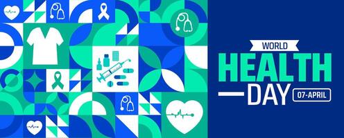 World Health Day geometric shape pattern background banner or poster design template. observed every year in April. Holiday concept. Use to any Template, card, poster, placard, template. vector