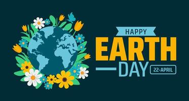 happy world earth day world map and flower design background banner or poster design template. observed every year vector
