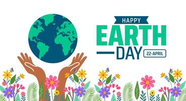 happy world earth day world map and flower design background banner or poster design template. vector