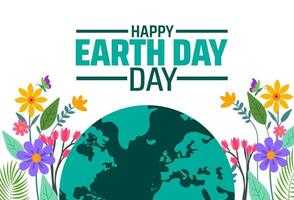 happy world earth day world map and flower design background banner or poster design template. observed every year in April. vector