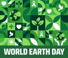 happy world earth day world map and flower design geometric shape pattern background banner vector
