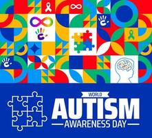 World Autism awareness day geometric shape pattern background banner or poster design template with Brain design. vector
