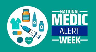 National Medic Alert Week background banner or poster design template. observed every year in April. Holiday concept. Use to any Template, card, poster, placard, template. vector