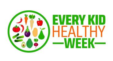 Every Kid Healthy Week background banner or poster design template with fruit design vector