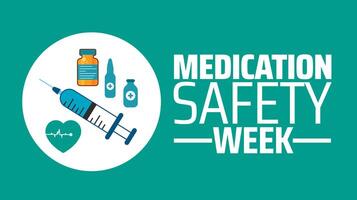 Medication Safety Week background banner or poster design template. observed every year in April. Holiday concept. Use to any Template, card, poster, placard, template. vector
