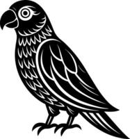 a black and white illustration of a parrot vector