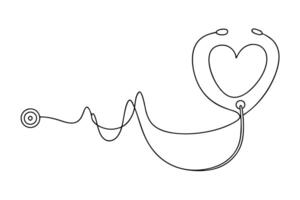 Heart Shaped Stethoscope Continuous Line Art, Minimalist Medical for Healthcare Professionals and Cardiology Concepts, Isolated Design vector