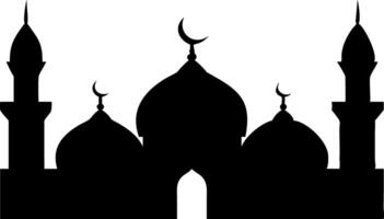 Black Silhouette of Mosque with Crescent Moon, Islamic Architecture and Symbolism for Ramadan and Eid Celebration Background vector