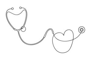 Minimalist Stethoscope Continuous Line Drawing with Heart Shape for Healthcare, Medical, and Valentine's Day Concepts vector