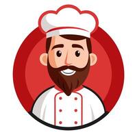 Illustrated Chef Portrait with Toque and Uniform Set in Circular Red for Culinary Design vector