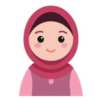 Cute Cartoon Muslim Girl Avatar in Hijab with Smiling Face Expression Isolated on White Background for Education and vector