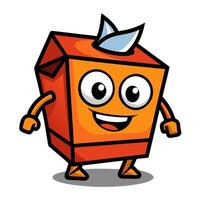 Playful Tissue Box Cartoon Character Standing Isolated on White Background, Cheerful Orange Box with Waving Hands and Happy vector