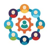 Teamwork and Collaboration Concept Circle of People Connected to a Central Gear, Illustrating Synergy and Team Effort vector