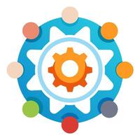 Collaborative Gear Integration Teamwork, Technology, and Innovation Concept Colorful Circle Meeting for Success and Efficiency vector