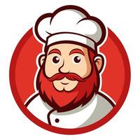Cartoon Chef Portrait with Red Beard and Toque in Circular Red for Restaurant Logo vector