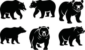 Black Bear Silhouette Collection Standing, Walking, Looking Forest Animal Icon Set for Design and Creative Projects vector