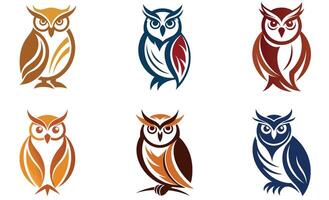 Owl Icons Set in Earth Tones Minimalist Bird Logos, Wise Avian Symbol, Modern Mascot Design vector