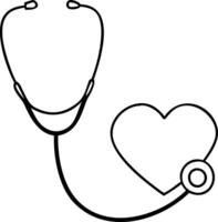 Stethoscope Heart Line Art Healthcare, Medical Icon Symbol for Cardiology and Doctor Services, Isolated on White vector
