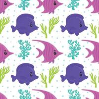 Seamless pattern with cute reef fish and corals. Funny multicolor background, marine texture.Modern illustration vector
