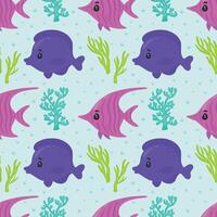 Seamless pattern with cute reef fish and corals. Funny multicolor background,marine texture. Modern illustration vector