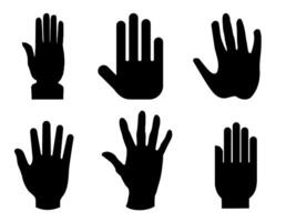 Stop Hand Symbol. Gesture of Warning and Prohibition. Black hand silhouettes in different positions vector