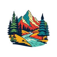 River and Trees in the Mountains vector