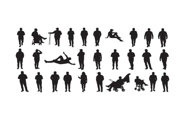 Silhouettes People Walking Group Set Template