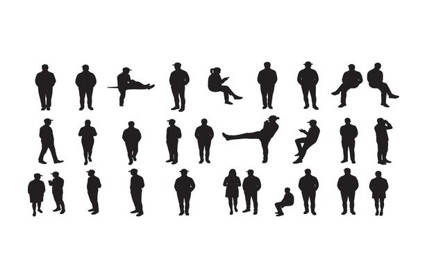 Silhouettes People Walking Group Set Posing
