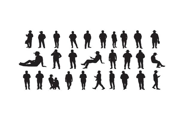 Silhouettes People Walking Group Set Bundle