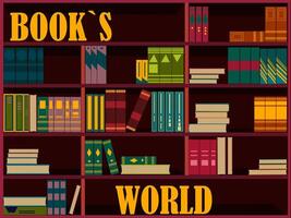 Library shelf filled with old books. Set of books. Bright illustration book world. Large bookcase filled with books vector