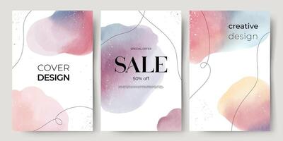 Set of watercolor backgrounds with place for text. Hand drawn abstract shapes. Modern trendy frames with watercolor stains vector