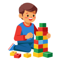 Child playing with building blocks at home colorful learning activity indoor playtime focused perspective png