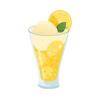 Refreshing lemon soda float, beachside, beverage close-up, bright setting, summer indulgence png