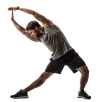 Dynamic stretching routine for fitness enthusiasts in a gym environment captured in a realistic photo png