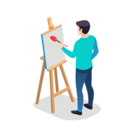 Student painting on canvas in art class indoor studio environment realistic perspective for creative expression png