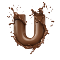 Chocolate Letter U Melts, Flows, and Splashes Dynamically in a Dark Background png