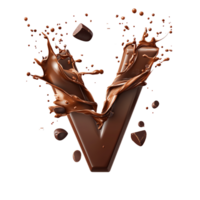 Chocolate Letter V Melts, Drips, and Splashes Dynamically, Deliciously, Creating Abstract Art with Cocoa png