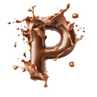Chocolate Liquid Letter P Splashing Dynamically with Intense Drips and Splashes, Showing Sweetness png