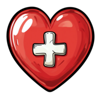 Red Heart with White Cross Symbol on Black Background Design png